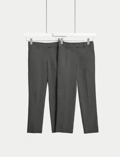 Easy Care Girls Regular Grey School Trousers 2 Pack