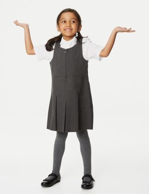 NEW Girl Grey Pleated BHS School Zip Pinafore Dress Teflon age 5 6 7 8 9 10 