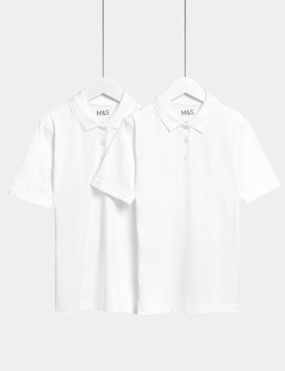2pk Girls Slim Stain Resist School Polo Shirts 2 16 Yrs M S