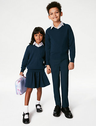 Maass Boys Girls Kids Children Royal Blue Plain School Uniform Fleece Sweat Jumper Pullover 