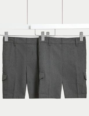 2pk Boys' Plus Fit Cargo School Shorts (4-14 Yrs)