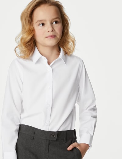 3pk Girls Longer Length Easy Iron School Shirts 4 18 Yrs M S
