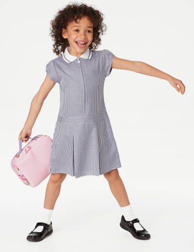 Girls Gingham Pleated School Dress 2 14 Yrs M S Collection M S