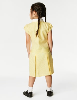 girls yellow gingham school dress