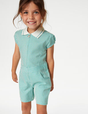 girls green gingham school dress