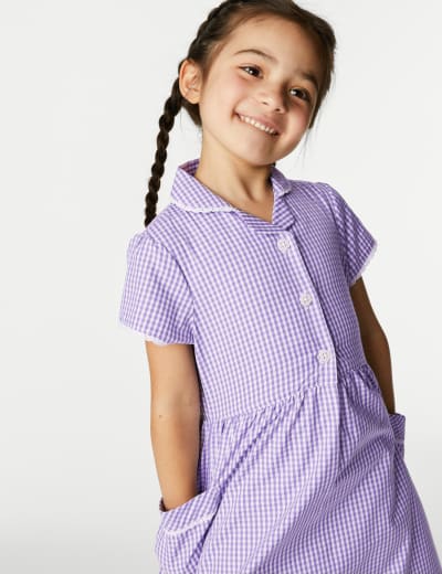 Girls Pure Cotton Gingham School Dress 2 14 Yrs M S