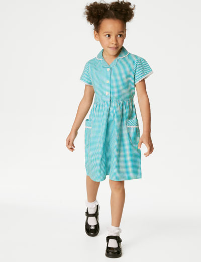 Girls blue gingham school dress 2025