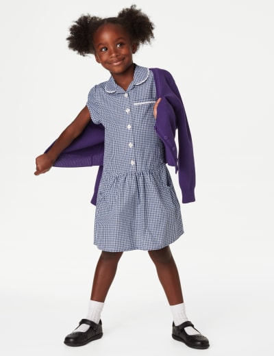2pk Girls Cotton Plus Fit School Dresses 4 14 Yrs M S