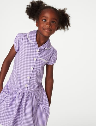 Purple and white gingham school dress online