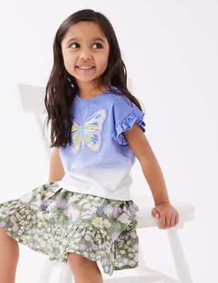 Pure Cotton Butterfly Sequin T-Shirt (2-7 Yrs)