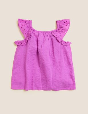 Pure Cotton Frill Sleeve Top (2-7 Yrs)