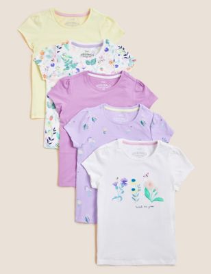 5pk Pure Cotton Floral T-Shirts (2-7 Yrs)