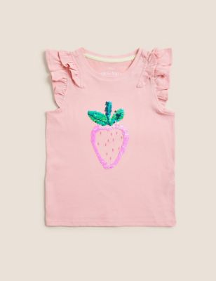 Pure Cotton Strawberry Sequin T-Shirt