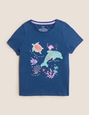 Pure Cotton Sequin Dolphin T-Shirt (2-7 Yrs)