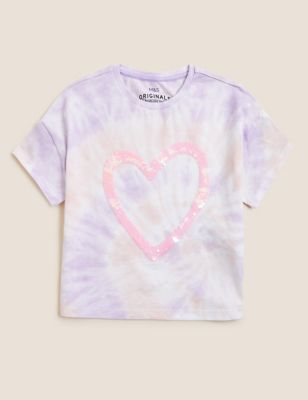 Pure Cotton Tie Dye Sequin Heart T-Shirt (2-7 Yrs)