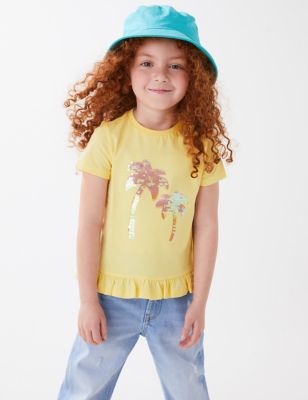 Pure Cotton Sequin Palm Tree T-Shirt (2-7 Yrs)