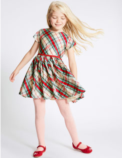 T77/3157Q: Checked Short Sleeve Dress (1-10 Years)