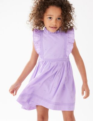 Girls Cotton Spotty Purple Dress 12-18 18-24 Months 2-3 3-4 4-5 5-6 6-7 Years 