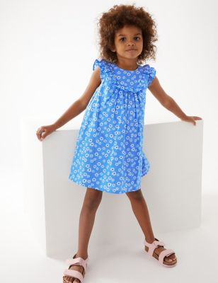 Pure Cotton Floral Frill Dress (2-7 Yrs)