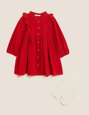 2pc Cotton Rich Cord Dress and Tights (2-7 Yrs)