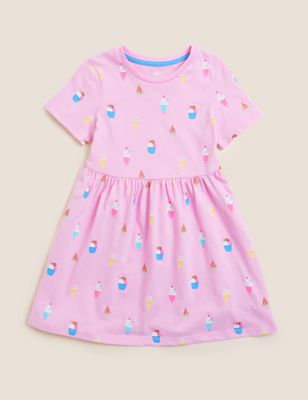 Pure Cotton Ice Cream Print Dress (2-7 Yrs)