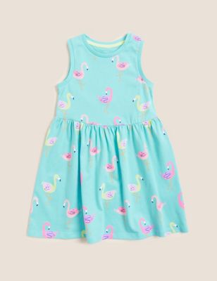Pure Cotton Flamingo Print Dress (2 - 7 Yrs)