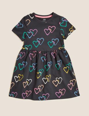 Pure Cotton Heart Print Dress (2-7 Yrs)