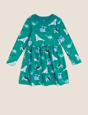 Pure Cotton Penguin Print Dress (2-7 Yrs)