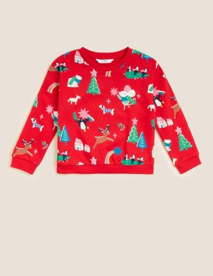 Cotton Rich Christmas Print Sweatshirt (2-7 Yrs)