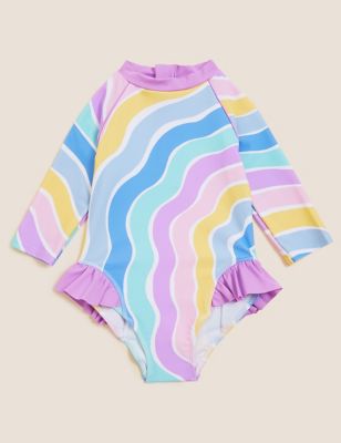 Stripe Frill Long Sleeve Swimsuit (2-7 Yrs)