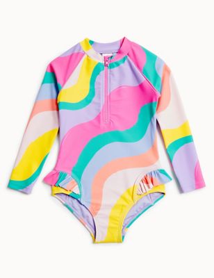 Striped Long Sleeve Swimsuit (2-8 Yrs)