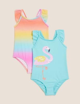 Girls M&S UPF 50 Chlorine resist Swimming Costume colourful Age 12-18 months bn 