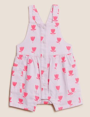 Pure Cotton Floral Dungarees (0-3 Yrs)