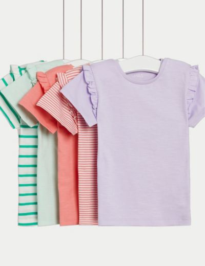 3pk Pure Cotton Frill Sleeve T-Shirts (0-3 Yrs) | M&S Collection | M&S