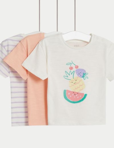 3pk Pure Cotton Frill Sleeve T-Shirts (0-3 Yrs) | M&S Collection | M&S