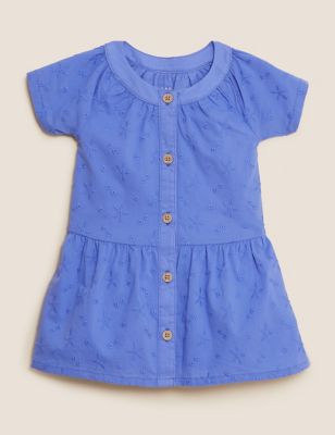 Pure Cotton Embroidered Spotty Dress (0 -3 Yrs)