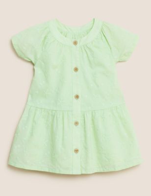 Pure Cotton Embroidered Spotty Dress (0 -3 Yrs)