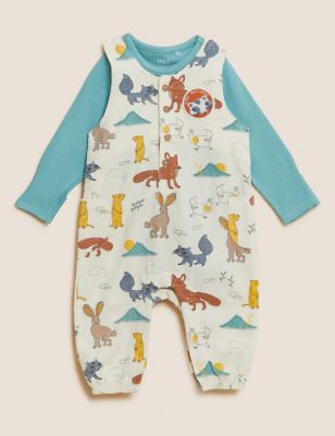 2pc Pure Cotton Animal Dungarees Outfit (0-3 Yrs)