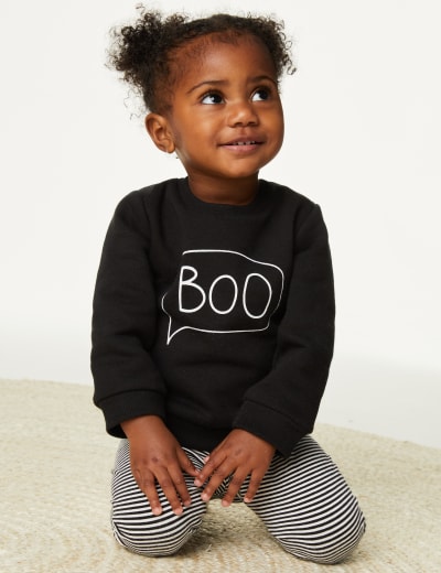 2pc Cotton Rich Boo Slogan Striped Outfit (0-3 Yrs) 2 of 30
