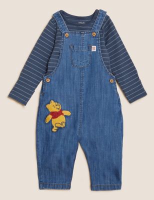 New boys girls unisex pooh heritage dungarees m&s outfit age newborn 