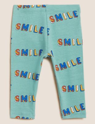 Cotton Rich Smile Slogan Leggings (0-3 Yrs)