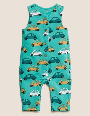 Cotton Rich Transport Print Dungarees (0-3 Yrs)