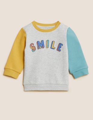 Cotton Rich Smile Slogan Sweatshirt (0 - 3 Yrs)