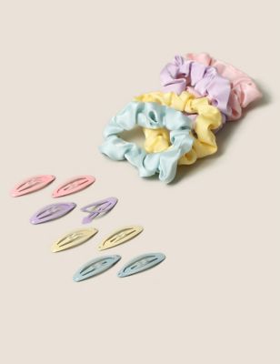 Kids' Pastel Scrunchie and Clip Multipack
