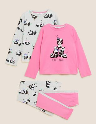 2pk Cotton Rich Panda Pyjamas (6-16 Yrs)