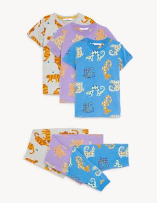 3pk Cotton Rich Animal Pyjama Sets (1-8 Yrs)