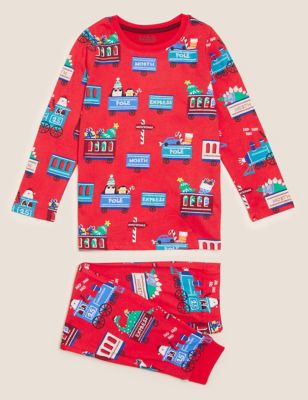 Pure Cotton Train Print Pyjamas (12 Mths - 7 Yrs)