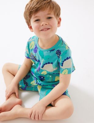 2pk Pure Cotton Dinosaur Short Pyjama Sets (1-7 Yrs)