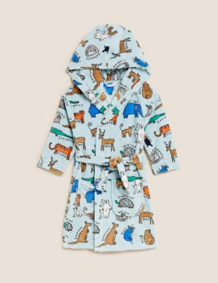 Fleece Animal Print Hooded Dressing Gown (12 Mths - 7 Yrs)