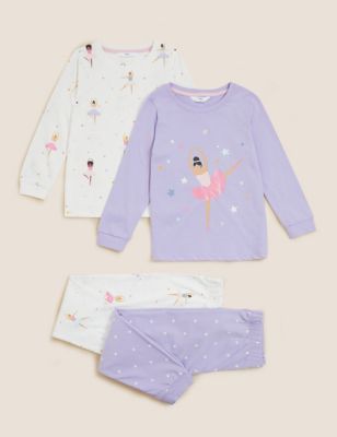 2pk Pure Cotton Ballerina Pyjama Sets (12 Mths - 7 Yrs)